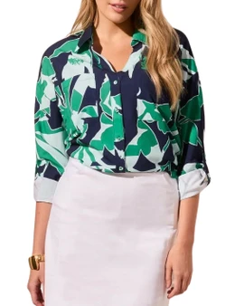 Foliage Print Rolled Sleeve Printed Blouse