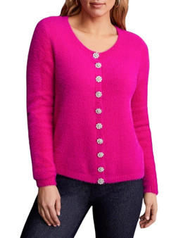 Fancy Button Soft Cardigan with Rhinestone Buttons