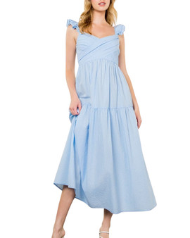 Seersucker Tiered Flutter Sleeve Sundress Seersucker Tiered Flutter Sleeve Sundress