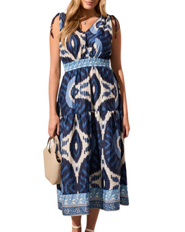 Ikat Printed Maxi Dress with Shoulder Ties