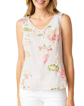 Printed Linen Veranda Button Tank