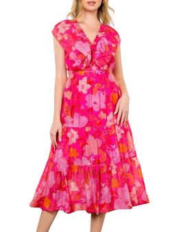 Flutter Sleeve Smocked V-Neck Dress