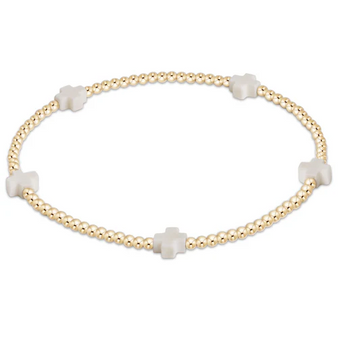 Signature Cross Small Gold Pattern 2mm bead bracelet - Off-White