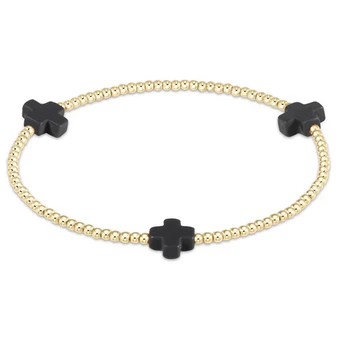 Signature Cross Small Gold Pattern 2mm bead bracelet - Onyx