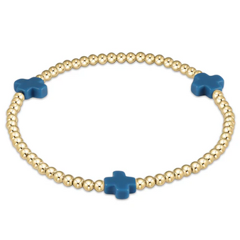 Signature Cross Gold Pattern 3mm bead bracelet - Colbalt