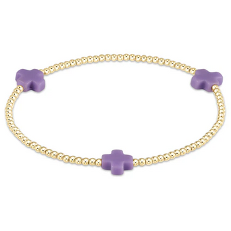 Signature Cross Gold Pattern 2mm bead bracelet - Purple