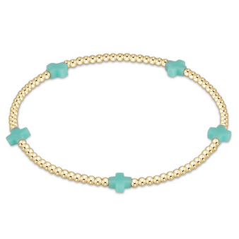 Signature Cross Small Gold Pattern 2mm bead bracelet - Mint Signature Cross Small Gold Pattern 2mm bead bracelet - Mint