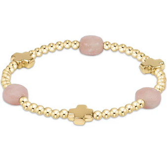 Signature Cross Admire Gold Pattern 3mm Bead Bracelet - Pink Opal