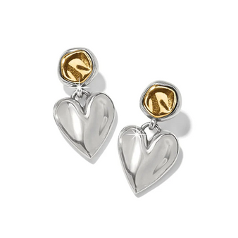 Cascade Heart Post Drop Earrings - Two Tone