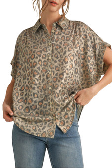 Metallic Animal Print Button Top Metallic Animal Print Button Top