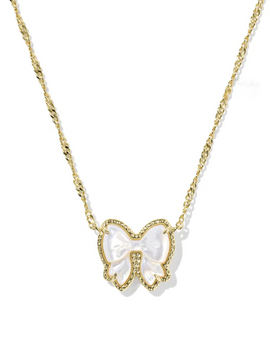 Haley Bow Short Pendant Necklace - Gold MOP