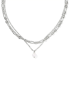 Ashton Multi Strand Necklace - Silver/Pearl