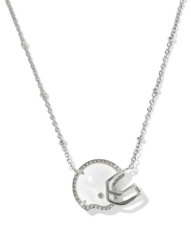 Football Helmet Short Pendant - Silver MOP