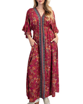 Paisley Print Flutter Sleeve Boho Maxi Dress Paisley Print Flutter Sleeve Boho Maxi Dress