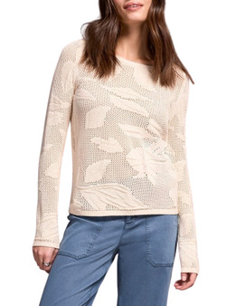 Combed Cotton Mesh Jacquard Boat Neck Sweater