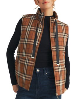 Chestnut Check Reversible Puffer Vest with Pockets Chestnut Check Reversible Puffer Vest with Pockets