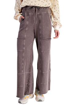 Mineral Wash Terry Knit Relaxed Wide-Leg Cargo Pants