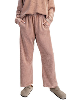 Ribbed Mineral Wash Wide-Leg Pant with Pockets