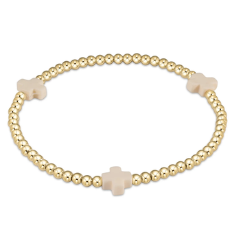 E-Girl Signature Cross Gold 3mm Bead Bracelet - Off White