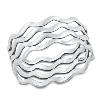 Sterling Silver Wave Band Ring – Modern Layered Design Sterling Silver Wave Band Ring – Modern Layered Design