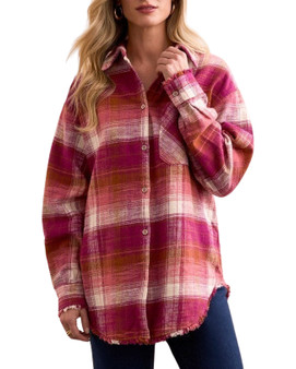 Oversized Flannel Fringed-Hem Shirt Oversized Flannel Fringed-Hem Shirt