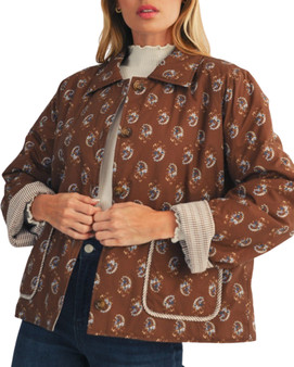Brown Floral Print Button-Front Jacket Brown Floral Print Button-Front Jacket