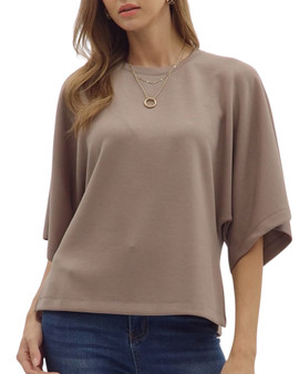 Relaxed Fit Wide Dolman Sleeve Top with Side Slit Relaxed Fit Wide Dolman Sleeve Top with Side Slit