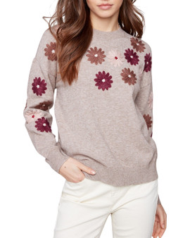 Floral Embroidery Crew Neck Sweater