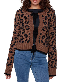 Animal Print Bow Tie Jacquard Knit Cardigan Animal Print Bow Tie Jacquard Knit Cardigan