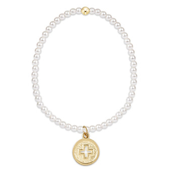 Classic Pearl 3mm Beaded Bracelet with Gold Cross Charm Classic Pearl 3mm Beaded Bracelet with Gold Cross Charm