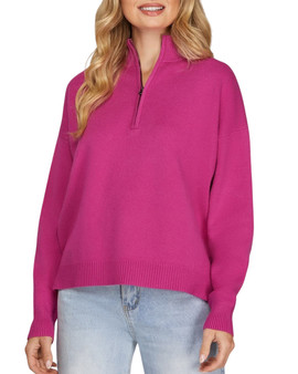 Quarter Zip Knit Sweater – Hot Pink Quarter Zip Knit Sweater – Hot Pink