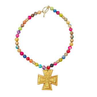 Multi-Colored Sea Jasper Necklace with Anna Cross Pendant