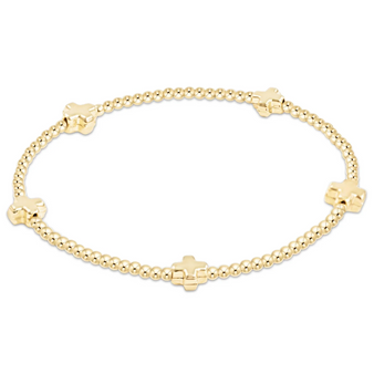 E-Girl Signature Cross Small Gold Pattern 2mm Beaded Bracelet - Gold