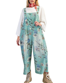 Floral Washed Denim Jumpsuit