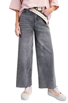 Washed Black Wide Leg Stretch Denim