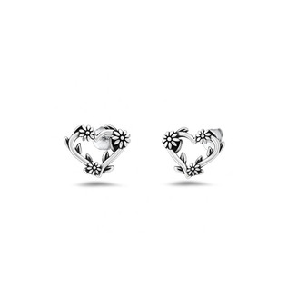 Floral Heart Sterling Silver Stud Earrings