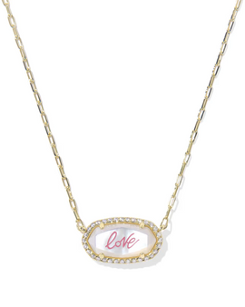Elisa Pave Frame Love Script Pendant Necklace - Gold Ivory Mother of Pearl