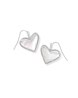 Ari Heart Statement Drop Earrings - Silver Ivory Mother of Pearl