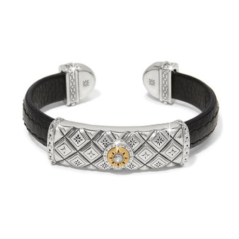 Mosaic Two Tone Leather Bar Cuff Bracelet - Black