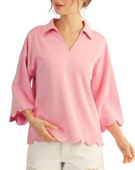 Scalloped Hem Collared Blouse