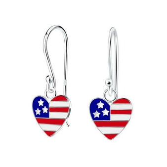 American Flag Heart Dangle Earrings