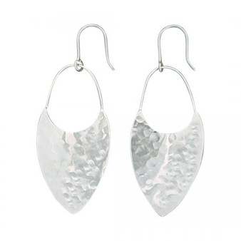 Hammered Silver Leaf Drop Earrings