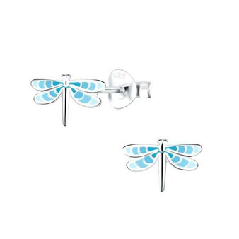 Sterling Silver Blue Enamel Dragonfly Stud Earrings