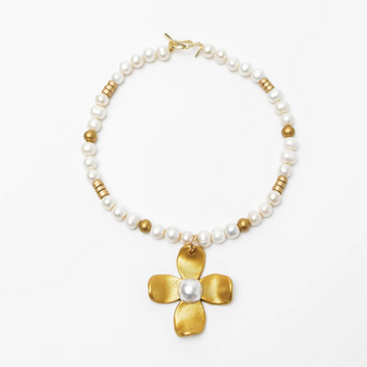 Freshwater Pearls with Pearl Dogwood Cross Necklace