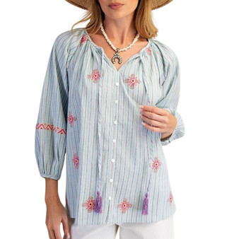 Soft Embroidered Button-Front Blouse