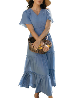 Soft Blue Smocked Waist Tiered Maxi Dress