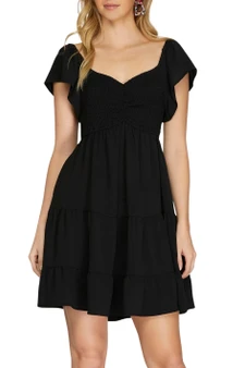 Sweetheart Neckline Smocked Flutter Sleeve Mini Dress
