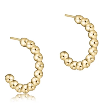 Beaded Classic Post Hoop Earrings 3mm 1" - Gold