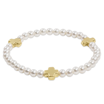 Signature Cross 4mm Bead Bracelet -  Pearl Gold