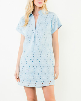 Light Blue Floral Eyelet Shift Dress